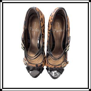 Like New!! Paolo Faux Leopard Skin, Peeptoe Pump, Size 7